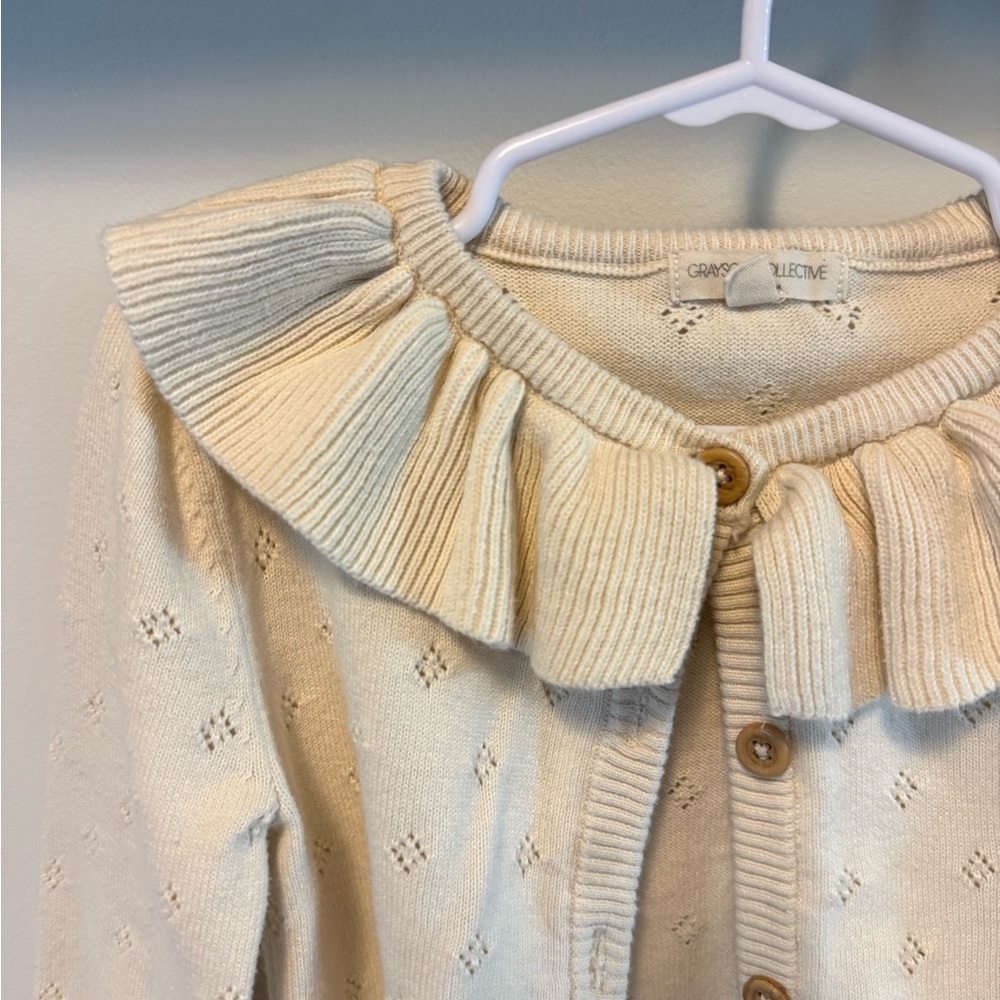 Grayson Cream Ruffled Kids Cardigan - Picture 2 of 3